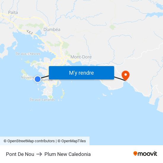 Pont De Nou to Plum New Caledonia map