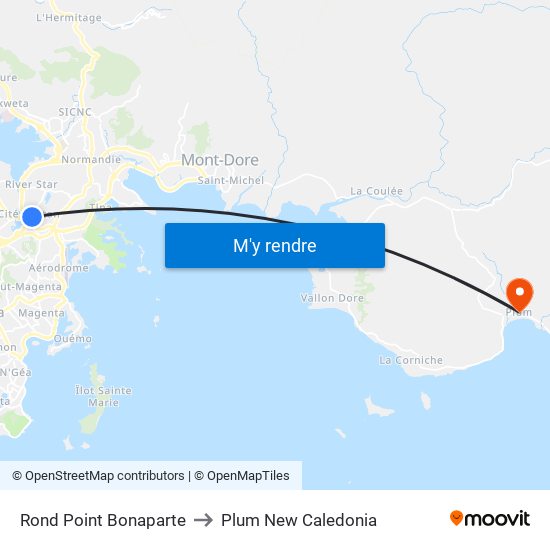 Rond Point Bonaparte to Plum New Caledonia map