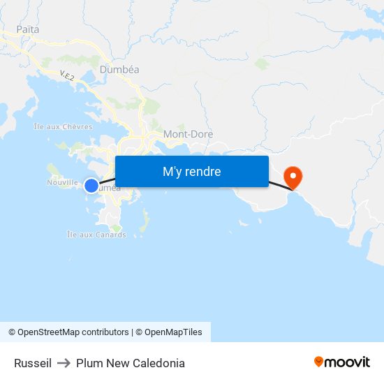 Russeil to Plum New Caledonia map