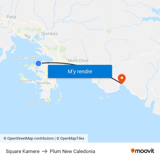 Square Kamere to Plum New Caledonia map