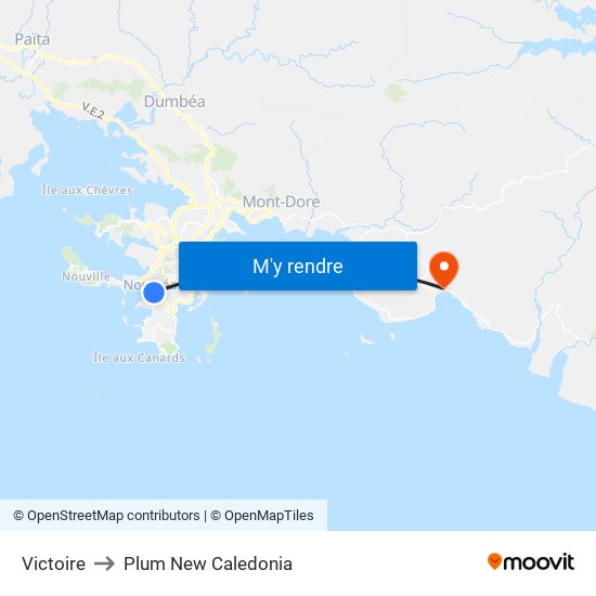 Victoire to Plum New Caledonia map
