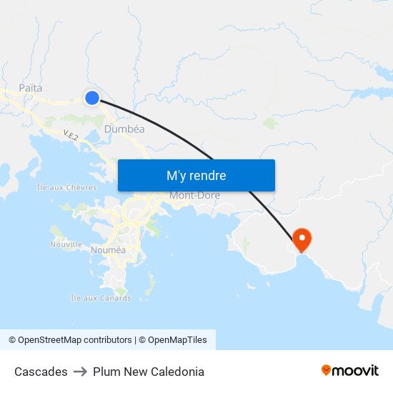 Cascades to Plum New Caledonia map