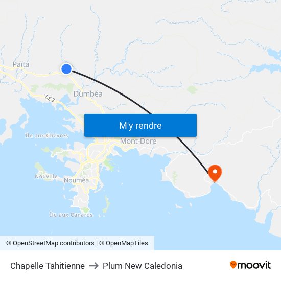 Chapelle Tahitienne to Plum New Caledonia map