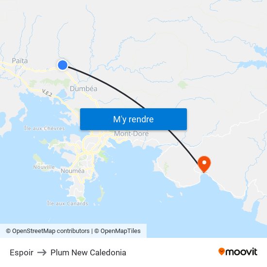 Espoir to Plum New Caledonia map