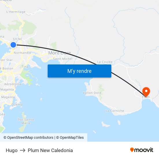 Hugo to Plum New Caledonia map