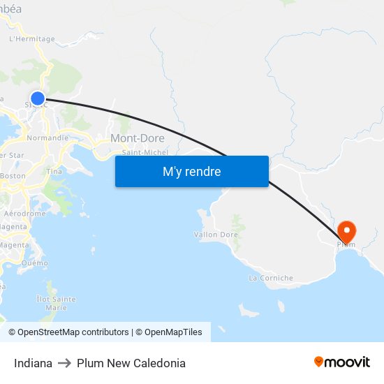 Indiana to Plum New Caledonia map