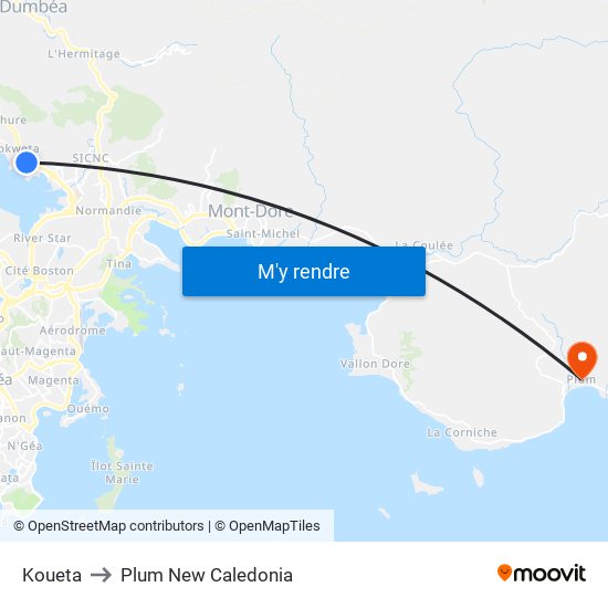 Koueta to Plum New Caledonia map