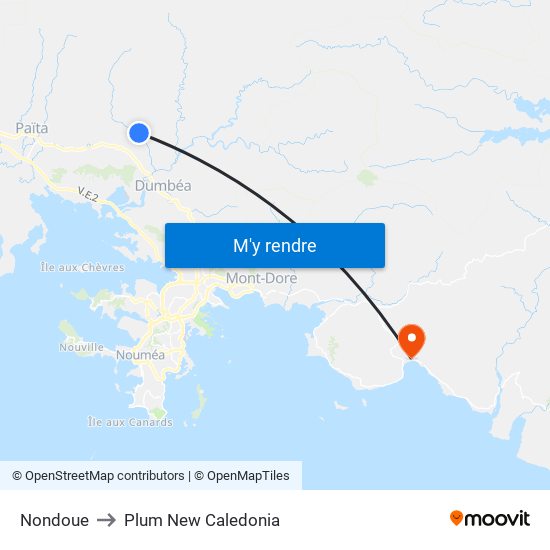 Nondoue to Plum New Caledonia map