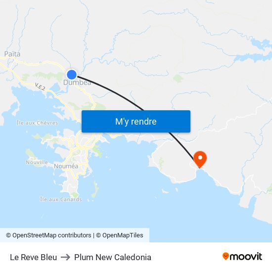 Le Reve Bleu to Plum New Caledonia map