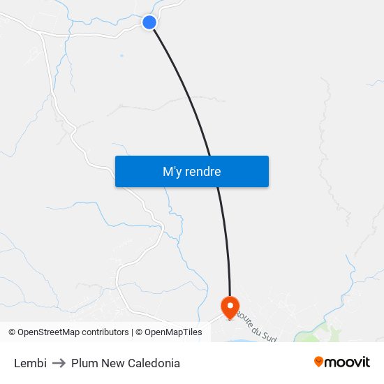 Lembi to Plum New Caledonia map