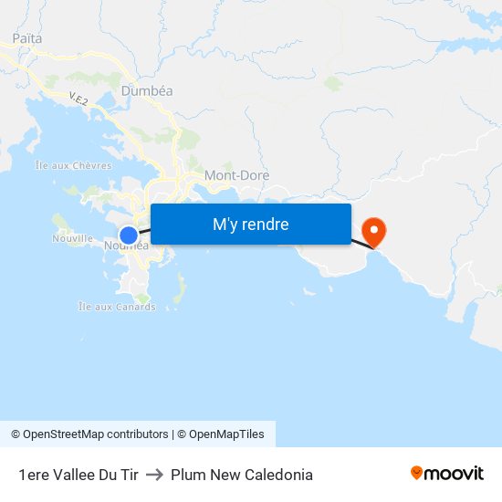 1ere Vallee Du Tir to Plum New Caledonia map