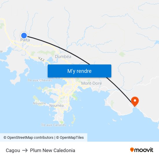 Cagou to Plum New Caledonia map