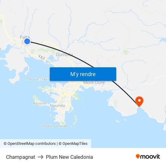 Champagnat to Plum New Caledonia map