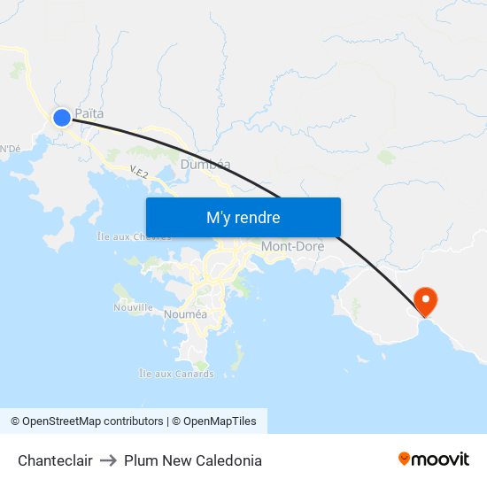 Chanteclair to Plum New Caledonia map