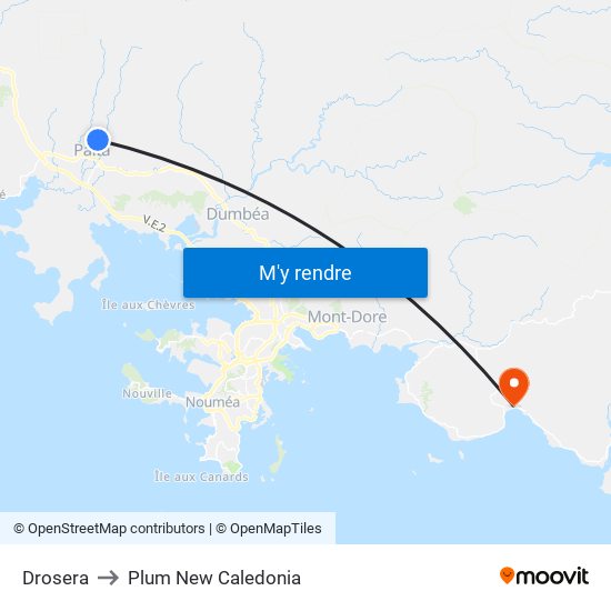 Drosera to Plum New Caledonia map