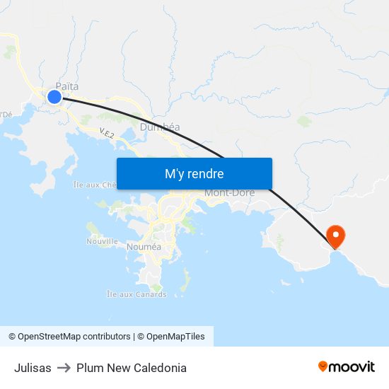 Julisas to Plum New Caledonia map