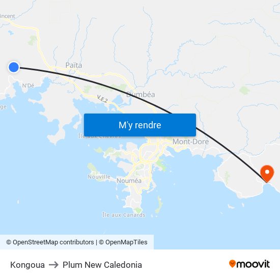 Kongoua to Plum New Caledonia map
