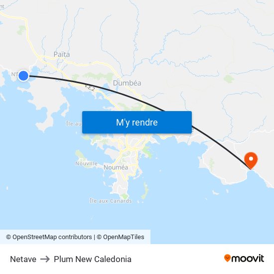 Netave to Plum New Caledonia map