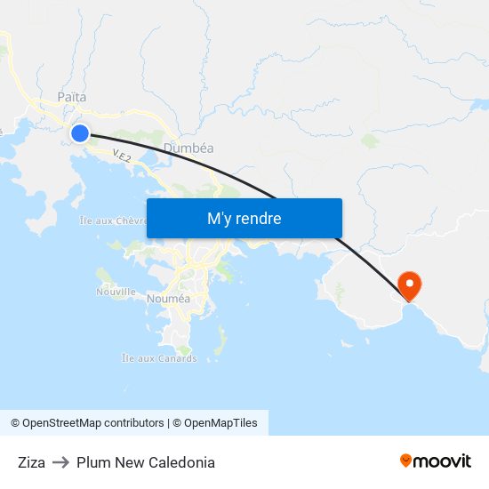 Ziza to Plum New Caledonia map