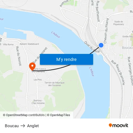 Boucau to Anglet map