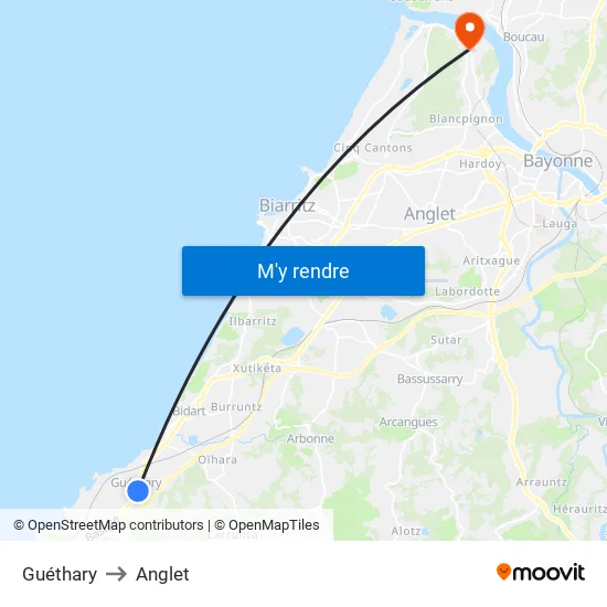 Guéthary to Anglet map