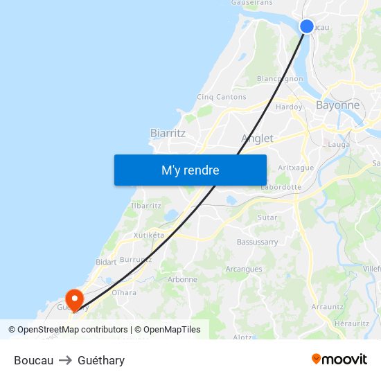 Boucau to Guéthary map