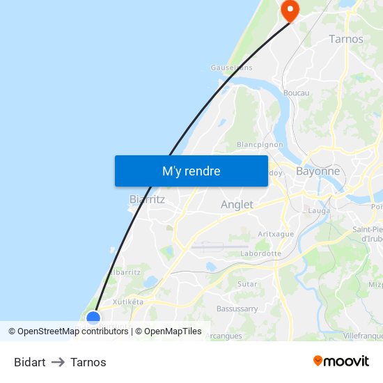 Bidart to Tarnos map