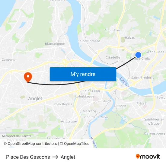 Place Des Gascons to Anglet map