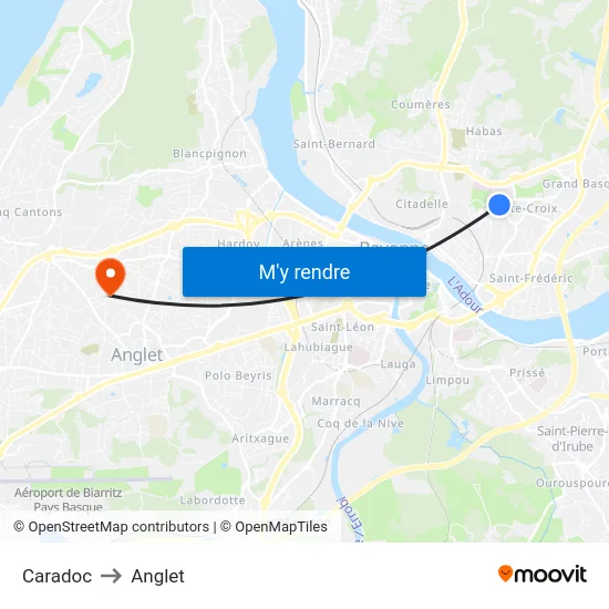 Caradoc to Anglet map