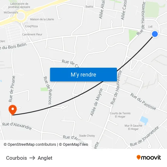 Courbois to Anglet map