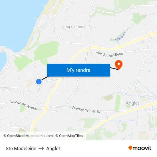 Ste Madeleine to Anglet map