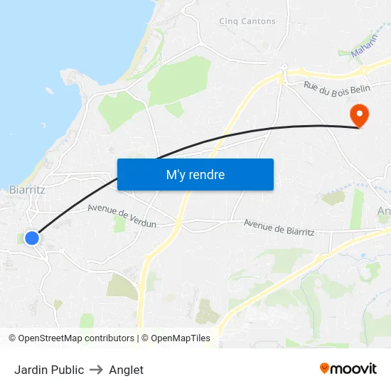 Jardin Public to Anglet map