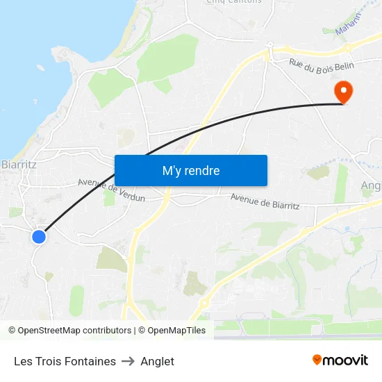 Les Trois Fontaines to Anglet map