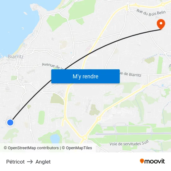 Pétricot to Anglet map