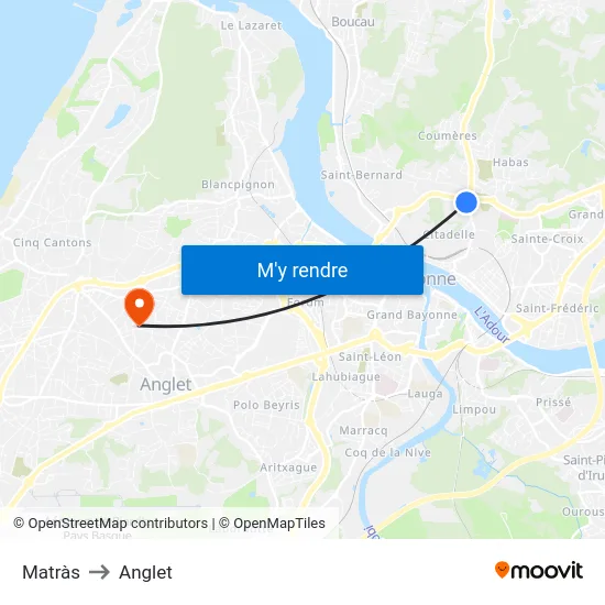 Matràs to Anglet map