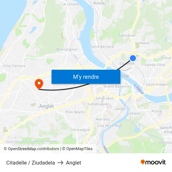 Citadelle / Ziudadela to Anglet map