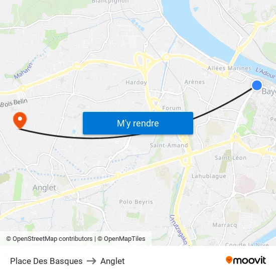 Place Des Basques to Anglet map