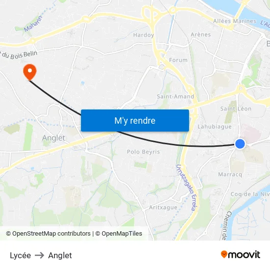 Lycée to Anglet map