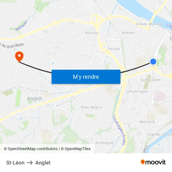 St-Léon to Anglet map