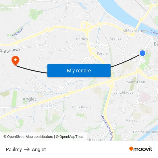 Paulmy to Anglet map