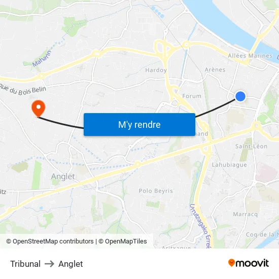 Tribunal to Anglet map