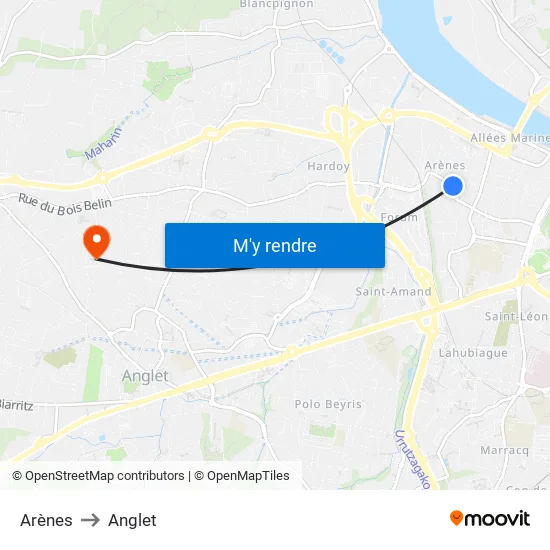 Arènes to Anglet map