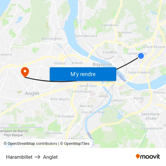 Harambillet to Anglet map