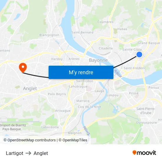 Lartigot to Anglet map