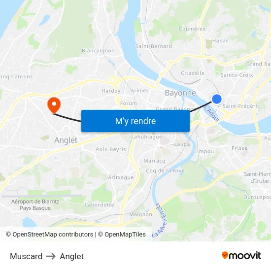 Muscard to Anglet map