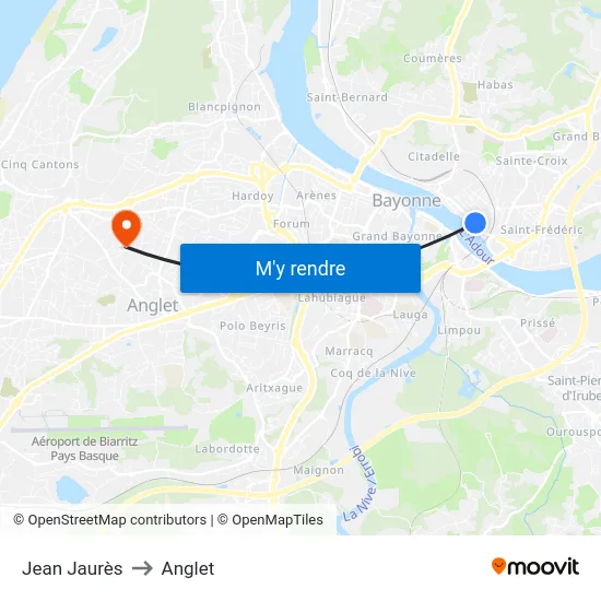 Jean Jaurès to Anglet map