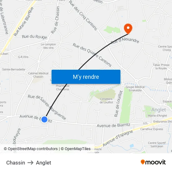 Chassin to Anglet map