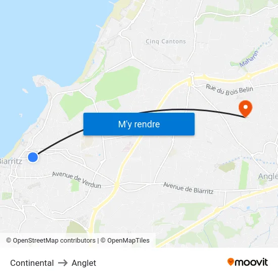 Continental to Anglet map