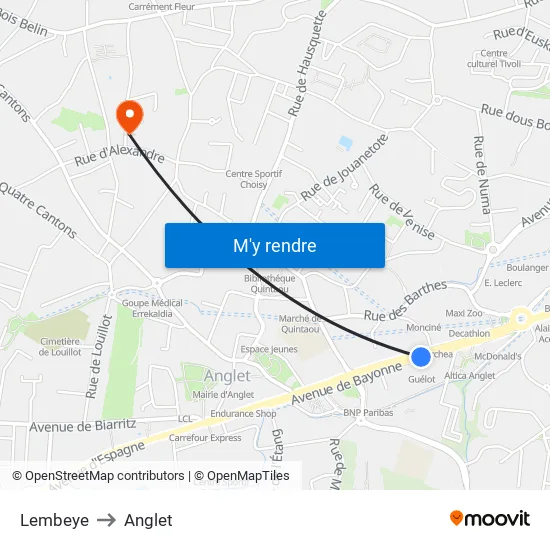 Lembeye to Anglet map