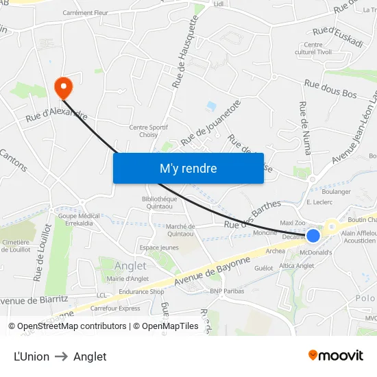 L'Union to Anglet map